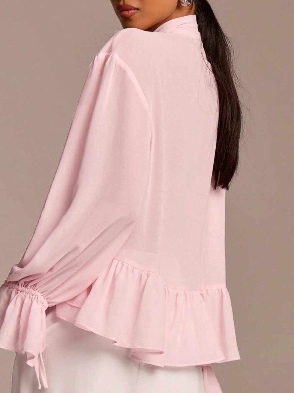 Baby Pink Bohemian Women's Elegant Ruffled Long Sleeve Blouse - Picture 2 of 6